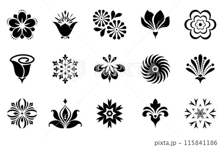 Flowers icon set. Flowers isolated on transparent background. Flowers in modern simple. Cute round flower plant nature collection. Vector illustrator 115841186