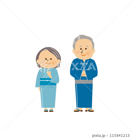 日本の浴衣を着たシニア夫婦　かわいいイラスト 115841213