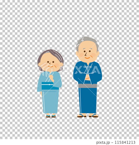 一對穿著日本浴衣的年長夫婦的可愛插圖 115841213
