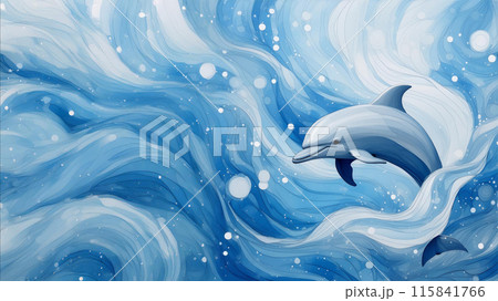 海でドルフィンジャンプをしているイルカのイメージ　AI生成画像 (Adobe Firefly) 115841766