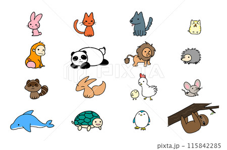 手描きで可愛い動物達 手描きで可愛い動物達 115842285
