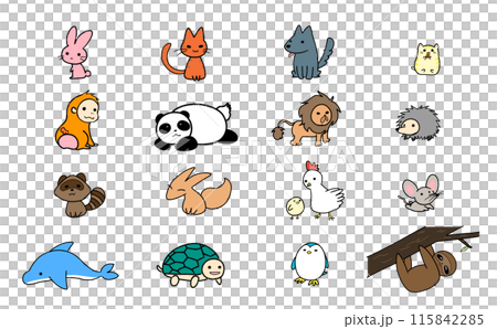 手描きで可愛い動物達 手描きで可愛い動物達 115842285
