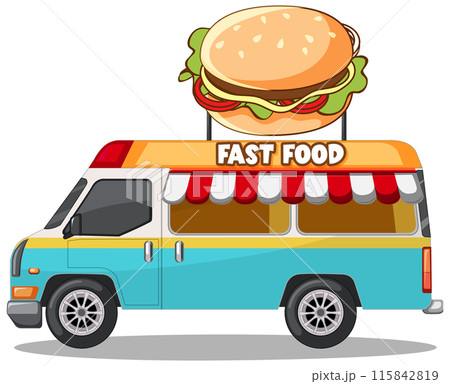Colorful Fast Food Truck Illustration Colorful Fast Food Truck Illustration 115842819