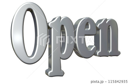 3DCG立体文字「Open/開店記念」シルバー,銀 115842935