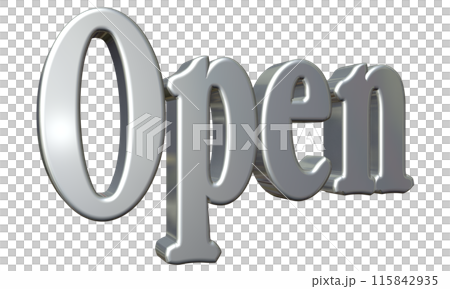 3DCG立体文字「Open/開店記念」シルバー,銀 115842935