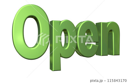 3DCG立体文字「Open/開店記念」グリーン,緑 115843170