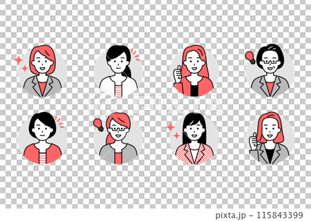 穿西裝的女人的上半身圖示集（正） 115843399