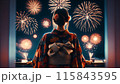 花火を見る浴衣の女性の後ろ姿 115843595