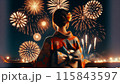 花火を見る浴衣の女性の後ろ姿 115843597