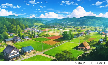 日本の田舎の風景、空撮2 115843831