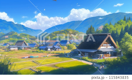 日本の田舎の風景、空撮5 115843835