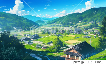 日本の田舎の風景、空撮14 115843845