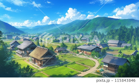 日本の田舎の風景、空撮15 115843846