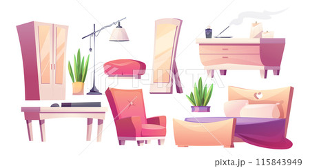 Bedroom interior pink furniture and equipment Bedroom interior pink furniture and equipment 115843949