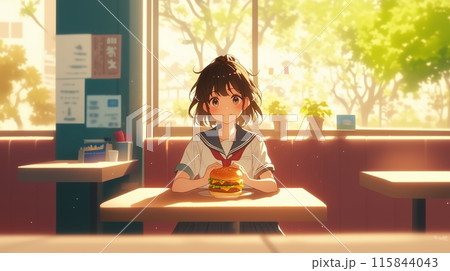 ハンバーガー屋にいる女子学生21 115844043