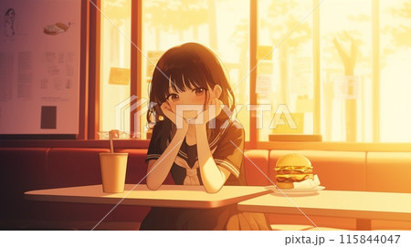 ハンバーガー屋にいる女子学生24 115844047