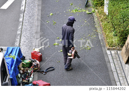日本の横浜都市景観 街中で見かけた剪定作業後の丁寧な清掃作業…=横浜市内 日本の横浜都市景観 街中で見かけた剪定作業後の丁寧な清掃作業…=横浜市内 115844202