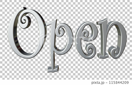 3DCG three-dimensional letters "Open/Opening Commemoration" Silver, Silver 115844209