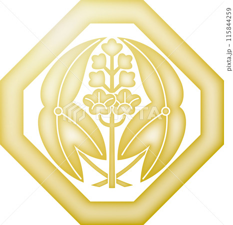 家紋　隅切り角に抱き沢瀉【金色】 115844259