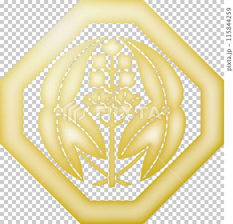 家紋　隅切り角に抱き沢瀉【金色】 115844259