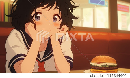ハンバーガー屋にいる女子学生1 115844402