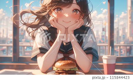 ハンバーガー屋にいる女子学生10 115844423