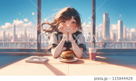 ハンバーガー屋にいる女子学生12 115844429