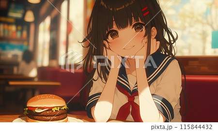 ハンバーガー屋にいる女子学生13 115844432