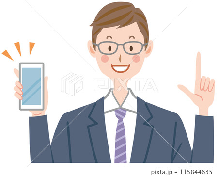 スマホを持つスーツ姿の男性　指差し　説明 115844635