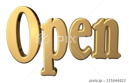 3DCG立体文字「Open/開店記念」ゴールド,金 115844822