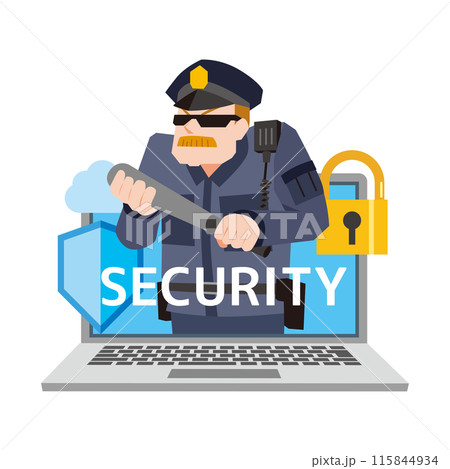 PCを守る男性のイメージイラスト PCを守る男性のイメージイラスト 115844934
