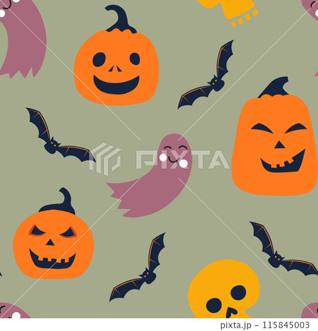 Halloween Characters Seamless Pattern Vector 115845003