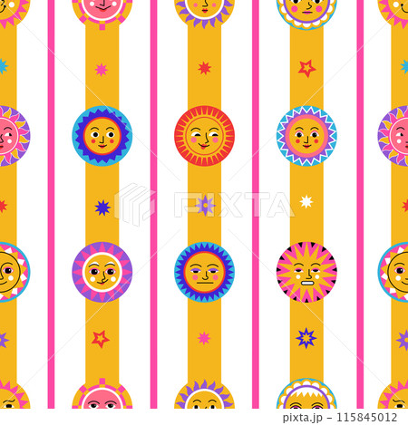 Sun Faces Striped Seamless Pattern Sun Faces Striped Seamless Pattern 115845012