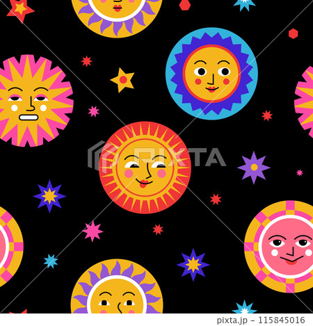 Sun Faces on Black Background 115845016