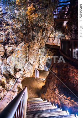 Interior of Mina El Eden, a historic mine in Zacatecas. UNESCO world heritage in Mexico 115845309