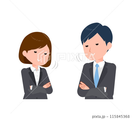 スーツを着たビジネスピープル男女。「あいつはわかってる」という頷き。 115845368