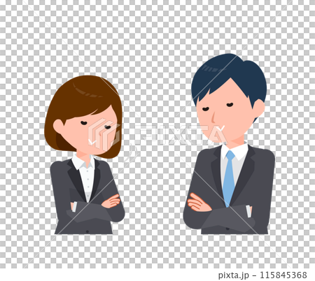 スーツを着たビジネスピープル男女。「あいつはわかってる」という頷き。 115845368