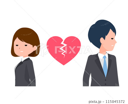 スーツを着たビジネスピープル男女。破局した二人。 スーツを着たビジネスピープル男女。破局した二人。 115845372