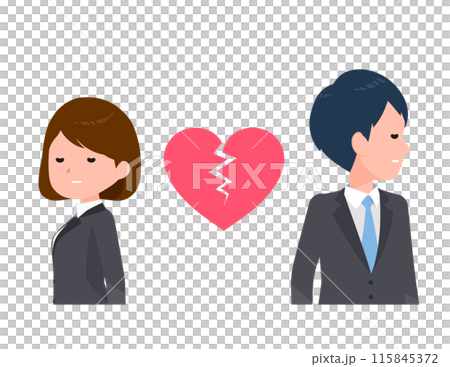 スーツを着たビジネスピープル男女。破局した二人。 スーツを着たビジネスピープル男女。破局した二人。 115845372