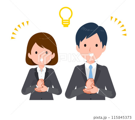 スーツを着たビジネスピープル男女。アイデアを思いつくジェスチャー。 115845373