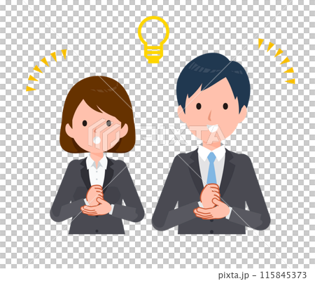 スーツを着たビジネスピープル男女。アイデアを思いつくジェスチャー。 115845373