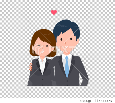 Business people in suits, men and women. Two people hugging each other. 115845375
