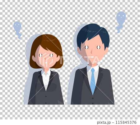 スーツを着たビジネスピープル男女。絶望、ショックを受けた表情。 115845376