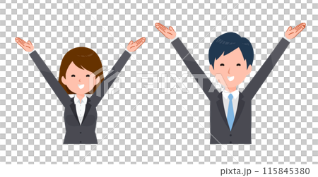 商務人士男女穿著西裝。萬歲的姿勢。 115845380