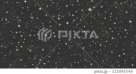 Black background with stars, seamless pattern in boho style for tarot, astrology, zodiac signs. Vintage vector art, magic universe. 115845549