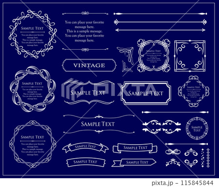 ゴールドのフレームデザイン。アンティークやヴィンテージスタイルの装飾。見出しや罫線のデザインセット ゴールドのフレームデザイン。アンティークやヴィンテージスタイルの装飾。見出しや罫線のデザインセット 115845844