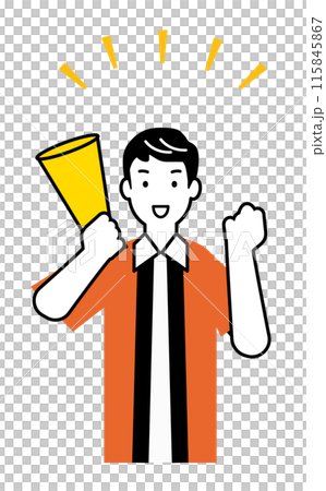 はっぴを着てメガホンでお客さんを呼び込む店員のイラスト(肌は白で塗られています) はっぴを着てメガホンでお客さんを呼び込む店員のイラスト(肌は白で塗られています) 115845867