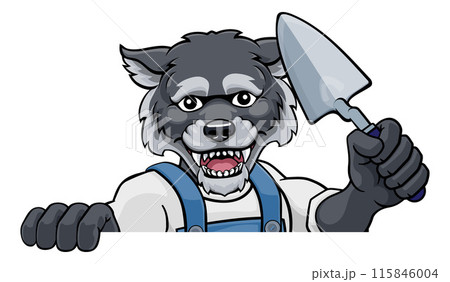 Wolf Bricklayer Builder Holding Trowel Tool Wolf Bricklayer Builder Holding Trowel Tool 115846004
