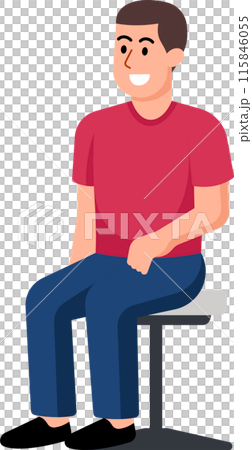 A man in a red shirt is sitting on a stool A man in a red shirt is sitting on a stool 115846055