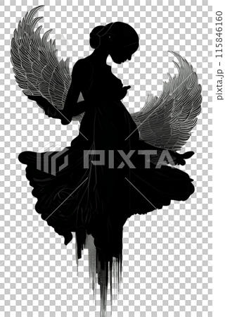 Black silhouette of a woman as angel on white background. 115846160